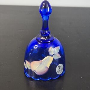 Vintage Fenton Cobalt Blue Glass w Hand Painted Pear Motif Singed/Fenton Sticker